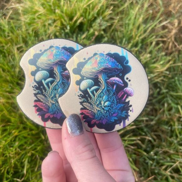 Trippy Mushroom 🍄 Car Coaster Set | Mushroom Decor | Mushroom Art - Picture 4 of 12